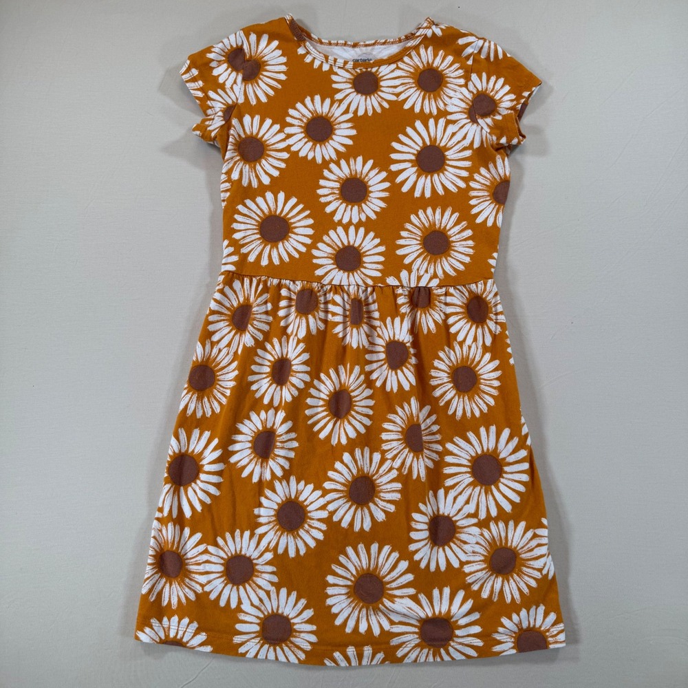 Carter's Girls Dress Size 12 Floral Sunflower Print Orange Casual Short Sleeve